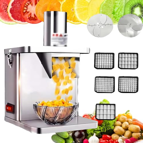 Lissontine Cortadora De Frutas Y Verduras Comercial De Acero Inoxidable 304, Picadora Eléctrica Profesional con Cuchillas De Aleación Gruesa para Máquina Cortar Patatas Cebollas En Restaurantes