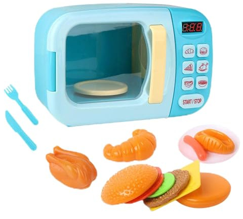 rongweiwang Cuisine Miniature pour Filles, Mini-Cuisine, pour Micro-Ondes interactif, Accessoires de Cuisine, Faux Aliments pour bébé, Jeu d'imitation. , Bleu , 13 pièces