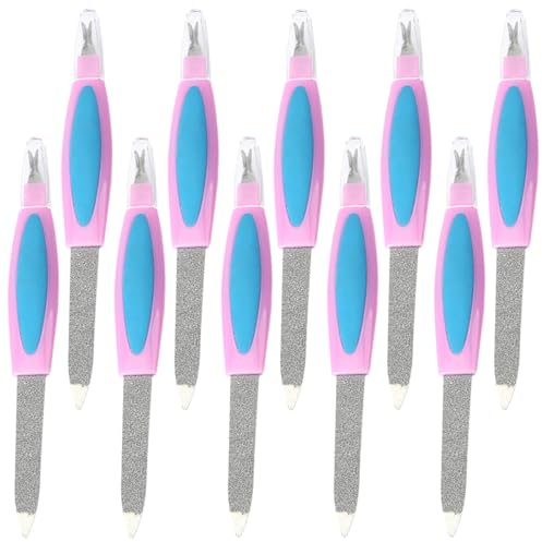 FONDOTIN Lime per Unghie in Plastico e Metallo Doppia Faccia Strumento Manicure Professionale Set 10 Pezzi per Lucidatura e Limatura Unghie, per Manicure e Bellezza
