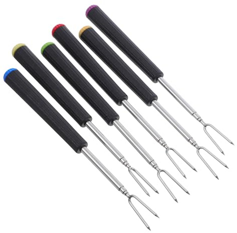 Amosfun Bâtonnets à Fondue en Acier Inoxydable Lot de 6 Fourchettes Télescopiques, pour Fondue au Fromage et Mini Brochettes, Adaptés aux Réunions et Barbecues