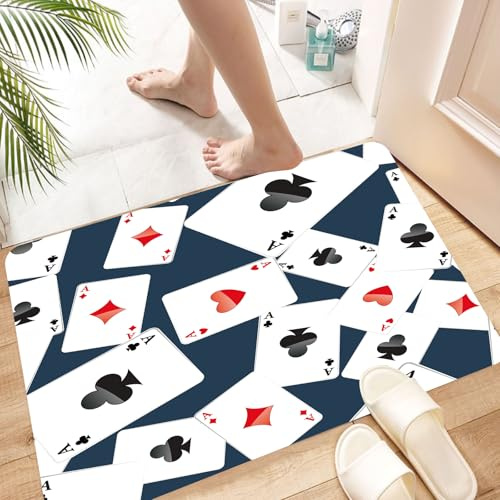 HKPOEQ Badteppich,schöne Badematten zur Auswahl, Badvorleger sehr weich und rutschfest,waschbar und schnelltrocknend,Casino-Spielkarten Fallen herunter. Spielkarten regnen. Vorlage für Werbu,60x90 cm