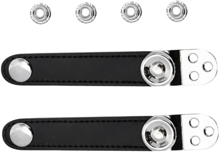Healifty 2pcs Black Double-layer Metal Accordion Bellows Straps with Leather Fixation for Bass and Piano Accordions Replacement Accessories