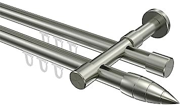 Interdeco Innenlauf Gardinenstangen Edelstahl-Optik 2-läufig 20 mm Ø Prestige Samanto, 280 cm