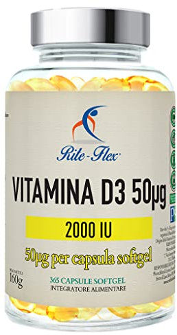 Rite-Flex, Integratore di Vitamina D3 2000 UI (365 Capsule Soft gel)