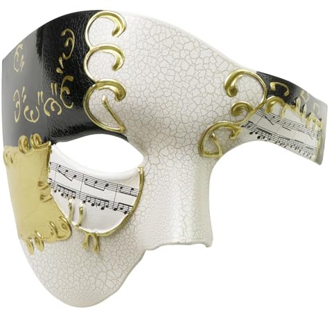 Vintage Design Half Face Men's Phantom Of The Opera Venetian Carnival Masquerade Mask (Beige & Black)