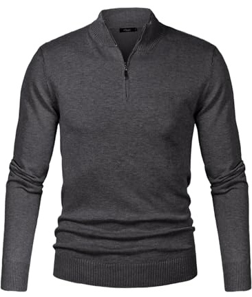 iClosam Men's Jumpers Quarter Zip Knitted Sweater Soft Pullover Jumper Long Sleeve with Stand Up Collar for Autumn Winter