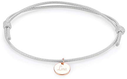 MADISON - Personalisiertes Armband mit Gravur | Freundschaftsarmband | 14k Rose Gold Filled Plättchen | Schwarz Rosa Grau | Persönliche Geschenke für Frauen zum Jahrestag Geburtstag Muttertag tag