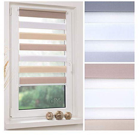 ourdeco® Doppel-Rollo, Duo-Rollo / 100 x 150 cm dreifarbig/beige, braun, weiß/lichtdurchlässig, Blickdicht