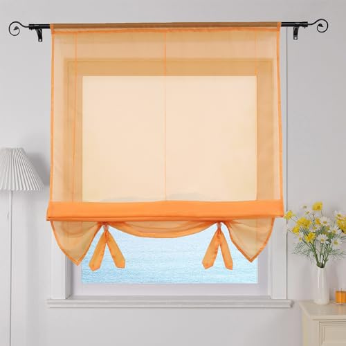 ESLIR Raffrollo Wohnzimmer Raffgardine Tunnelzug Gardinen Küche Transparent Bändchenrollo Vorhänge Modern Voile Orange BxH 120x155cm 1 Stück