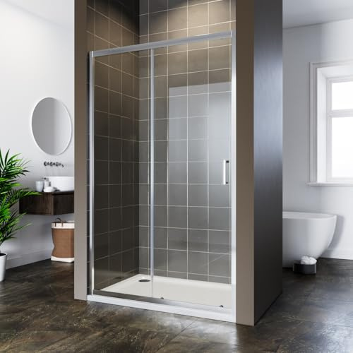 ELEGANT 1200x700mm Sliding Shower Door 6mm Safety Tempered Glass Reversible Bathroom Shower Enclosure Cubicle with Tray and Waste