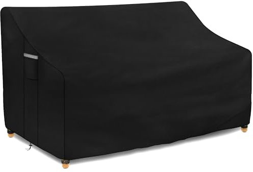 Dokon Garden Bench Covers Waterproof 3 Seater with Air Vents, Outdoor Bench Seat Cover Heavy Duty 420D Oxford Fabric Windproof Anti-UV Garden Seat Covers, 163x66x63/89cm - Black