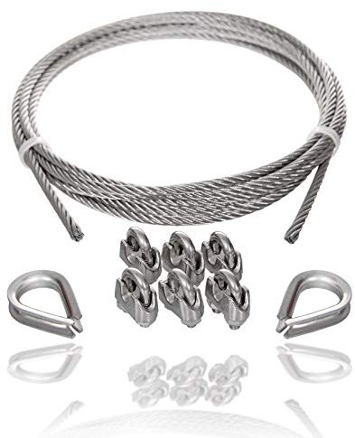 Drahtseile24 Edelstahlseil Set mit 6x Seilklemmen und 2x Seilkauschen | Edelstahl Drahtseil Set | 2mm – 8mm | Ø6mm | 10m