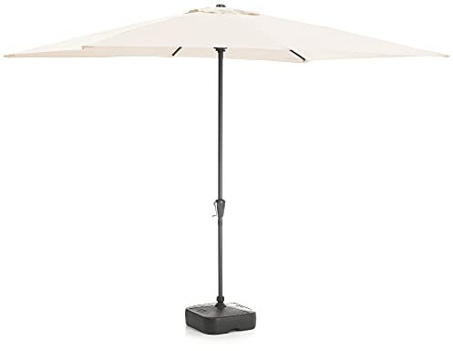 ACAZA Sonnenschirm rechteckig 200 x 300 cm, Schirm mit Kurbel für Balkon oder Terrasse, Marktschirm, Gartenschirm, mit Windauslass, gebrochenes Weiß