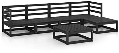 vidaXL Garten Lounge Set 6-TLG., Gartenmöbel Set Sitzgruppe für Garten Terrasse Balkon, Modular Sofa Garnitur Loungemöbel, Schwarz Massivholz Kiefer