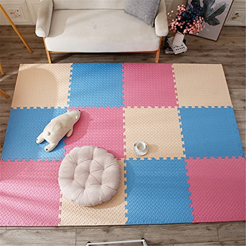 TONGQU Kinder Eva Schaum Puzzlematte, 60cm x 60cm x 2,5cm Ineinandergreifende Baby Puzzle Matte Set mit Bordüren für Wohnzimmer Fitnessstudio Schwimmbad,Beige+pink+blue,16