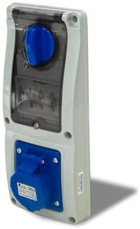 Presa interbloccata verticale con sezionatore interruttore, ad incasso, con interruttore magnetotermico, 220V 230V, 3 poli 2P+T, 32A, IP54 - Rosi 16.3234B6-IMT
