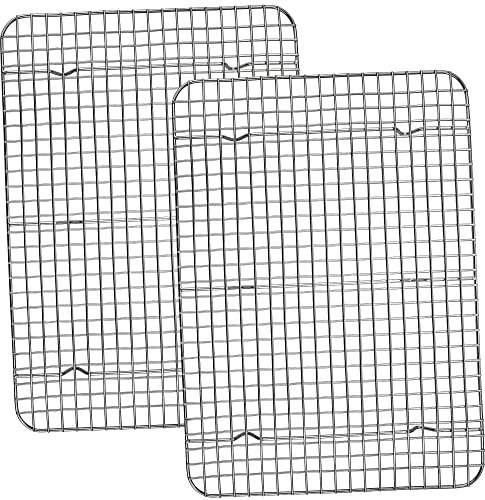 Joyfair Griglia di raffreddamento per torte, in acciaio inox, set da 2 pezzi, grande griglia rettangolare per cuocere, raffreddare, arrostire, grigliare, 39 x 28,5 x 2 cm, sana e antiruggine e