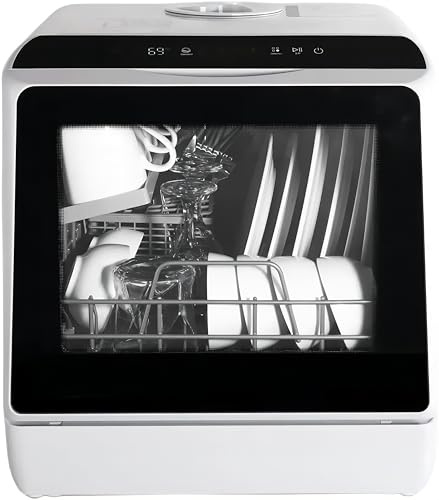 eklipt Table Top Dishwasher, Mini Countertop Dishwasher with 6 Programs, Built-in 5L Water Tank Dual Water Supply Modes with Touch Control, LED Display, Drying Cycle & Fruit Wash