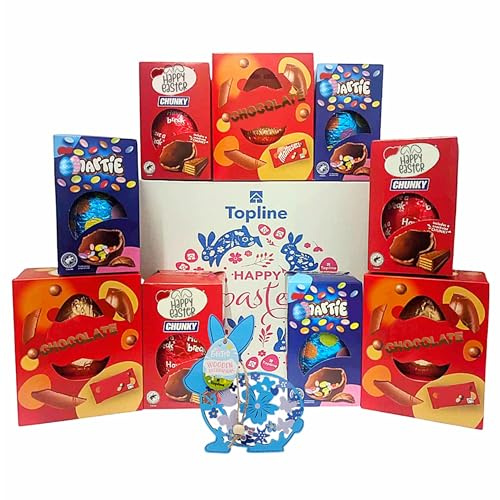 Easter Eggs Chocolate Bulk Hamper - Sweets Gift Box of 9 Medium Chocolate Eggs (96.5g-110g) with Topline Hanging Decoration. Chocolate Gift Great for Kids Easter Gifts, Egg Hunt