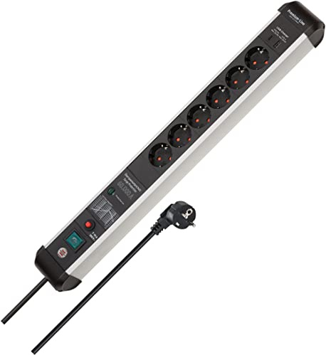 Brennenstuhl Premium-Protect-Line 6-vägs grenuttag med USB-strömförsörjning typ C och överspänningsskydd (flera uttag med strömbrytare, 1x laddare typ C och 1x USB A, Made in Germany)