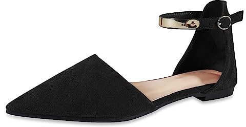 MACHSWON Womens Ballet Flat Slip On D'Orsay Pointed Toe Ballet Pumps Dolly Shoes(Black, Size 6)