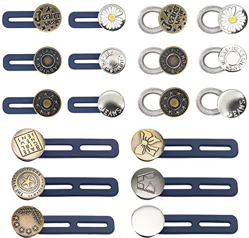 Gotetiso Hosenknopf Verlängerung 18 Stück Hosenbunderweiterung Knopf Taillenverlängerung Jeansknopf Button Waisitband Extender Hosenverlängerung Einziehbare Knöpfe für Damen Herren Hemd Hosen Kleid