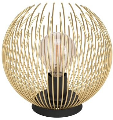 EGLO Tischlampe Venezuela, runde Nachttischlampe, Draht Tischleuchte aus Metall in Gold und Schwarz, Deko Lampe für Schlafzimmer und Wohnzimmer, E27 Fassung
