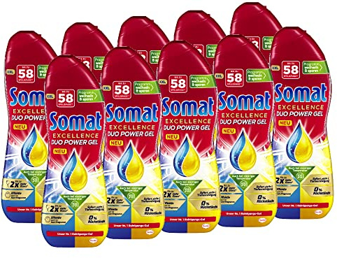 Somat Excellence Duo Power Gel (10 x 58 Spülgänge) Spülmittel für die Spülmaschine für strahlend sauberes Geschirr auch im Eco-Programm & bei niedrigen Temperaturen, Zitrone & Limette