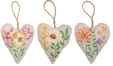 Vervaco Zählmusterpackung Hängeornament Gezählter Kreuzstich Stickpackungen Wildblumen 3er DIY Basteln Erwachsene Kreativ Set 12 x 14 cm Stickset für Anfänger Handarbeit Zubehör Geschenkset