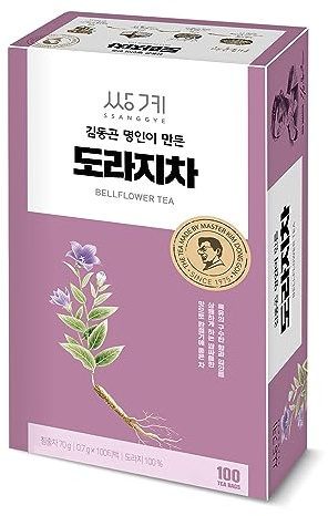 Ssanggye Bellflower Tea Bulk Size 0.7g x 100 Tea Bags, Premium Korean Herbal Tea Hygienic Single Teabag Balloon Flower Doraji 도라지차 Caffeine Free Herb Refreshing Tea Made in Korea