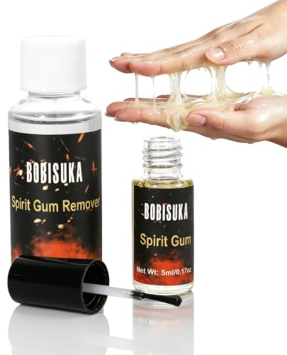BOBISUKA Spirit Gum Adhesive and Remover Kit - 5ml Spirit Gum + 30ml SFX Makeup Remover, Professional Prosthetic Make Up Glue for Halloween, Stage, Cosplay, Special FX (0.17oz + 1.01 oz)
