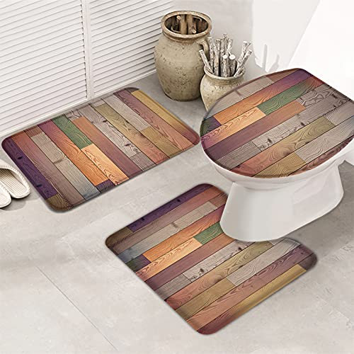 Set 3Tlg Badematten Vintage Bauernhof-Geometrietafel Dekorative Kontur Badteppich Langlebige Wc-Sitzbezug Badgarnitur Matte