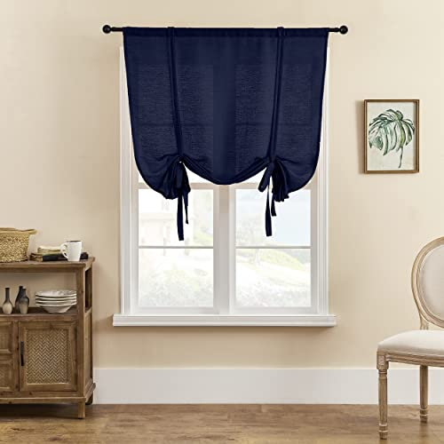 SIMPVALE 1 Stück Raffrollo Tüll Vorhang mit Schlaufen und Stangentasche, Leinen-Webart, durchsichtiger Voile-Vorhang für Wohnzimmer, Schlafzimmer, Balkon, Küche, Badezimmer, Dunkelblau, 120 x 140 cm