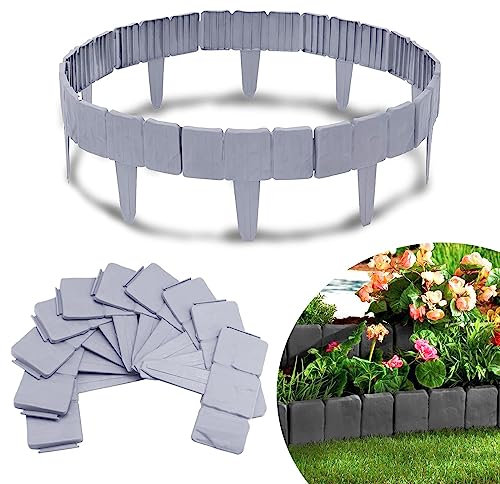 EHOTER Rasenkante Kunstoff Flexibler Steinoptik Beeteinfassung PP Beetumrandungen Mähkante Palisade Beeteinfassung Gartenrandkante für Blumen Gartenzaun Dekoration (20)