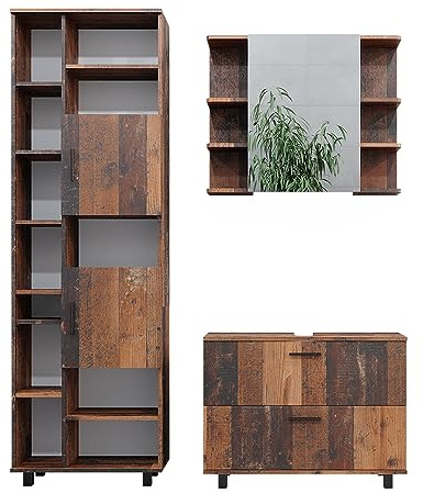 Vicco Set di mobili da bagno Ilias, Rovere rustico, 3 parti, con colonna