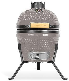 CREATE/BBQ KAMADO/Barbecue affumicatore in ceramica grigio 13 pollici/Può arrostire, affumicare e cuocere, con regolatore di temperatura e due prese d’aria.