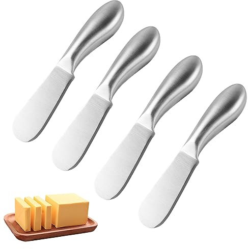Sophisticate 4 Stück Buttermesser,Edelstahl Brotzeitmesser Set,Buttermesser Klein,Käsemesser,Kleine Brot Creme Messer Marmeladenmesser und Butter-Käse-Spatel für Sahne und Käse(13,3x2,2cm, Silber)