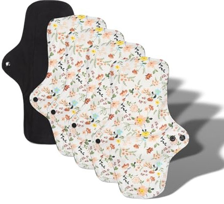 5 Compresas Menstruales Lavables y Transpirables, Protectores Sanitarios, Compresas Menstruales Reutilizables para Mujeres, Almohadillas de Tela de bambú Lavables, Servilletas (L)