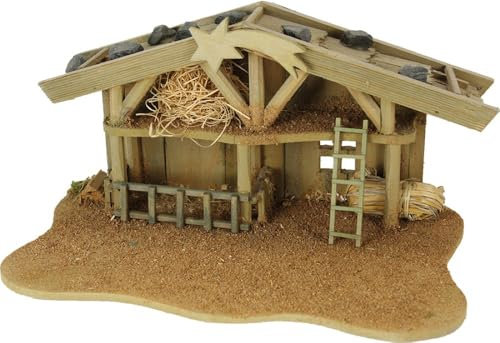 FADEDA Establo con cometa, extraíble/altura: 17 cm/pintado a mano/detallado figuras de belén, Pesebre, Figuras Navideñas - decoración de mesa de Navidad