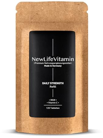 MSM + Vitamin C-3000mg hochdosiertes premium MSM mit natürlichem Pulver aus der Acerola Kirsche-120 Tabletten-vegan-Made in Germany