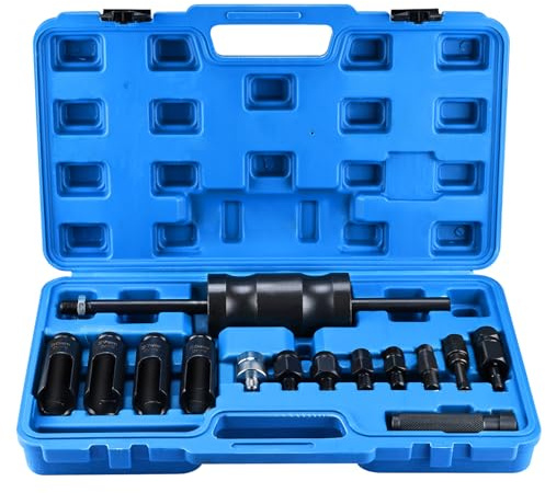 FreeTec Diesel Injektoren Auszieher Satz 14-TLG – Einspritzdüsen Auszieher Werkzeug mit Gleithammer, Adapter & Stecknüssen für Common Rail CDI Injektoren