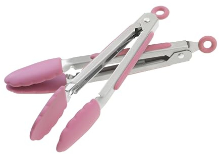 Wiltshire Mini Silicone Kitchen Tongs 18cm, Set of Two, Cooking & Serving | Salad & BBQ Tongs, Stainless Steel, Heat-Resistant Utensil, Non-Stick, Non-Scratch Tip, Studio Pink, 21x3.2x2.7cm