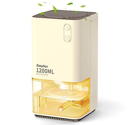 Dehumidifiers for Home Damp, EasyAcc 1200ml Electric Dehumidifier with Ultra Quiet & Auto Shut off 7 Colorful LED Portable Mini Dehumidifier for Wardrobe Bathroom Closet RV Bedroom Garage-Gold