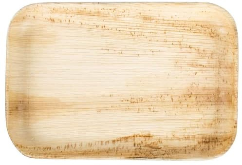 BOX And Tree | 100 Plateaux de Service en Feuille de Palmier Jetables, Grand format 14x10 pouces (35x25 cm), Plateaux pour Débutants de Mariage et Fêtes, Similaires aux Assiettes en Bois Presentation
