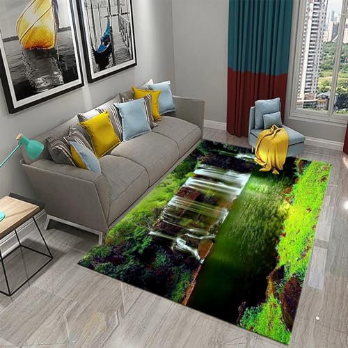 Kind Teppich 200 X 300 cm, Schlafzimmer Teppich, 3D Teppiche Wohnzimmer Teppiche Weich rutschfest Teppich Für Wohnzimmer Schlafzimmer Bettvorleger Wasserfalllandschaft Wald Naturlandschaft -5M2H0V0