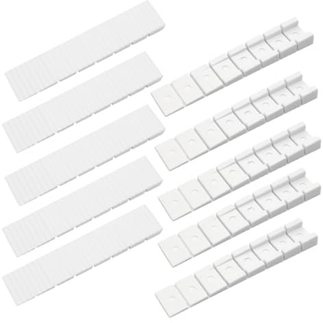 Lot de 10 Cales pour Meubles,Cale Plastique,Universelles Cale pour Meubles,avec Points de Rupture Intégrés,pour Niveler Les Portes,Tiroirs,Armoires ecc,8 * 20 * 98mm(Blanc)