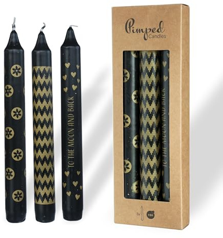 Comforder Kronljus med Motiv 3-pack, 20 cm (Text och Motiv, Svart + Guld)