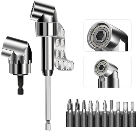 Adattatore per avvitatore angolare a 105°, versatile con supporto magnetico da 1/4, angolo con punta a vite, per forare in spazi ristretti (corto e lungo)