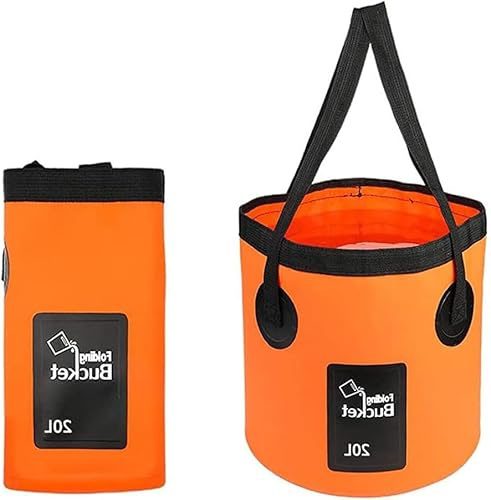 Foldable Bucket, Portable Camping Bucket with Handle, Ultralight Outdoor Wash Basin Fishing Bucket, Collapsible Bucket for Fishing, Camping, Car Washing, Hiking and More, Orange, 20L