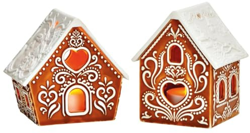 Windlichter Dekohäuser Set aus Porzellan im Lebkuchenhaus-Stil - Bunte Lichterhäuser für Weihnachten und Winterdeko, 8 x 9 x 6 cm - Teelichthalter & Kerzenhalter als festliche Zimmer- und Tischdeko